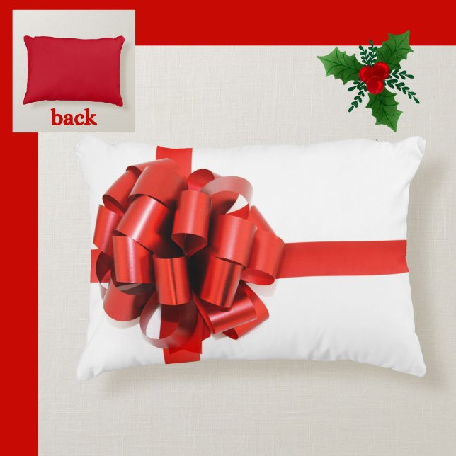 Cojín Decorativo Elegantes Navidades rojos se inclinan sobre el gla (A festive red bow pillow to adorn your home at the holidays!)
