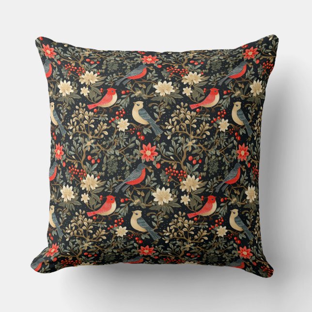 Cojín Decorativo Elegantes pájaros festivos y Navidades florales ro (Anverso)