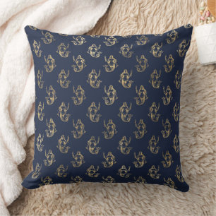 Cojín Decorativo Elegantes patrones náuticos y vintage en azul y do
