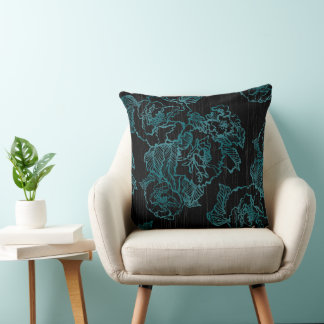 Cojín Decorativo Elegantes polos negros Pillow Floral Verde azulada