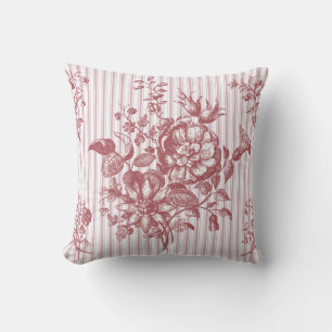 Cojín Decorativo Elegantes rayas de ticking florales rosadas vintag