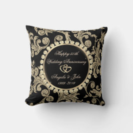 Cojín Decorativo Elegantes remolinos de oro, corazón 50 aniversario