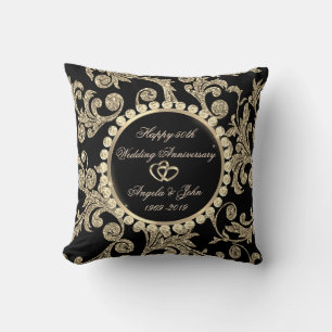 Cojín Decorativo Elegantes remolinos de oro, corazón 50 aniversario