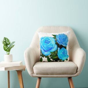 Cojín Decorativo Elegantes rosas azules verde azulados flores azule