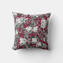 Cojín Decorativo Elegantes Rosas blancos negros de época en Borgoña