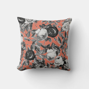 Cojín Decorativo Elegantes Rosas blancos negros de época Terra Cot