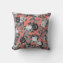 Cojín Decorativo Elegantes Rosas blancos negros vintage en floral c