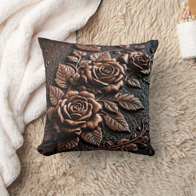 Cojín Decorativo Elegantes Rosas de bronce con cuero intrincado (Manta)