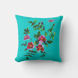 Cojín Decorativo Elegantes rosas florales de color magenta rosa acu