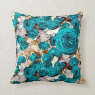Cojín Decorativo Elegantes rosas turquesas en abstracto beige
