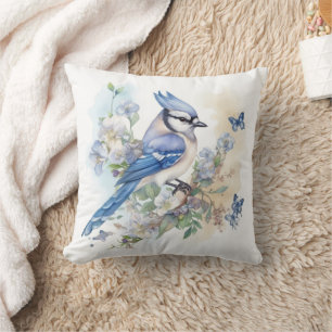 Cojín Decorativo Elegantísima pintura de mariposas y arrendajo azul