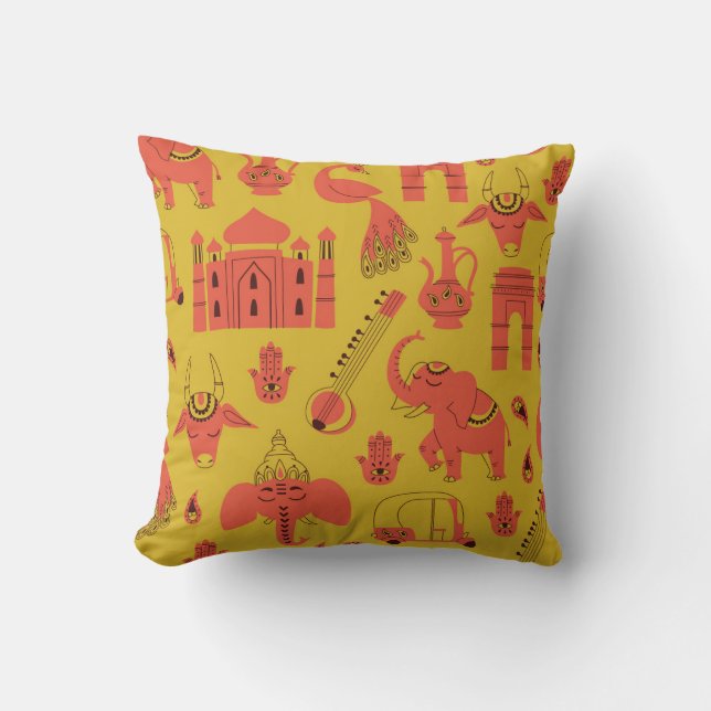 Cojín Decorativo Elementos indios, cosecha cosecha a mano. (Anverso)