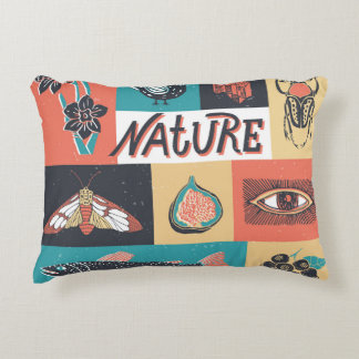 Cojín Decorativo Elementos Naturales, Iconos De Estilo Retro.