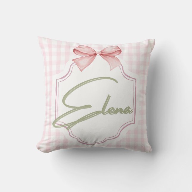 Cojín Decorativo Elena Personalizada Baby Nursery Bow&Gingham (Anverso)