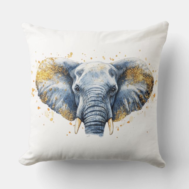 Cojín Decorativo 🐘 Éléphant Majestueux avec Paillettes Dorées ✨ (Anverso)