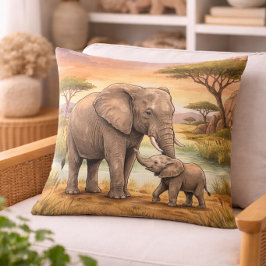 Cojín Decorativo Elephant Mama And Calf Safari Animals 