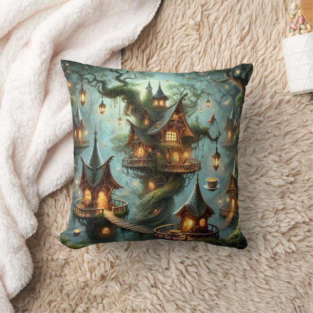 Cojín Decorativo Elf Tea House Fantasy Village Home Throw Pillow (Manta)