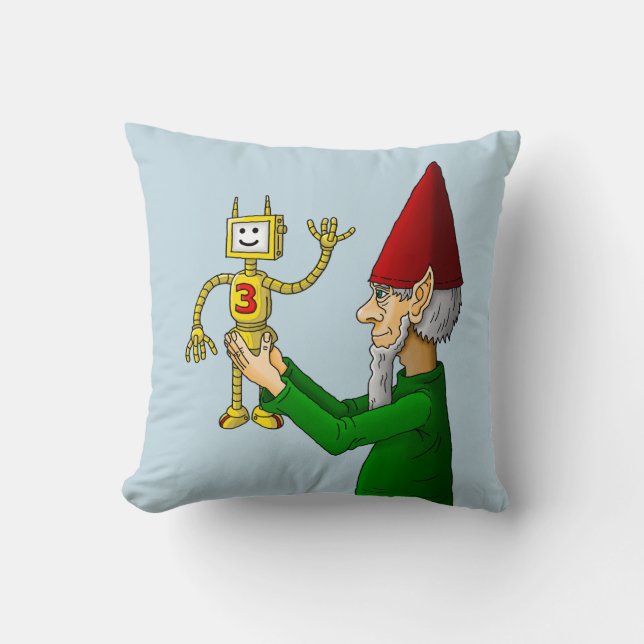 Cojín Decorativo Elf y Robot del Taller de Santa (Anverso)