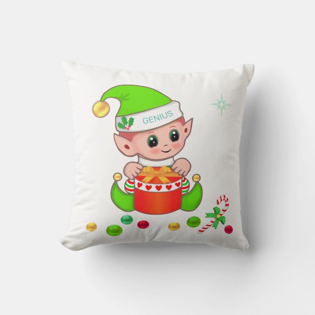 Cojín Decorativo elfo Navidades verdes, caña de caramelo y bolas de (Anverso)
