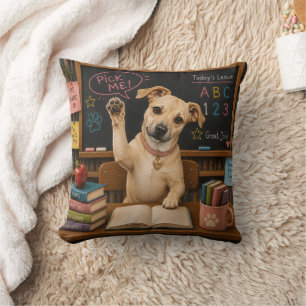 Cojín Decorativo ¡Elígeme! Perro Escolar Adorable Levantando la Pat