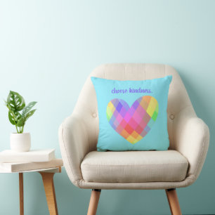 Cojín Decorativo Elija Amabilidad. Corazón arcoiris
