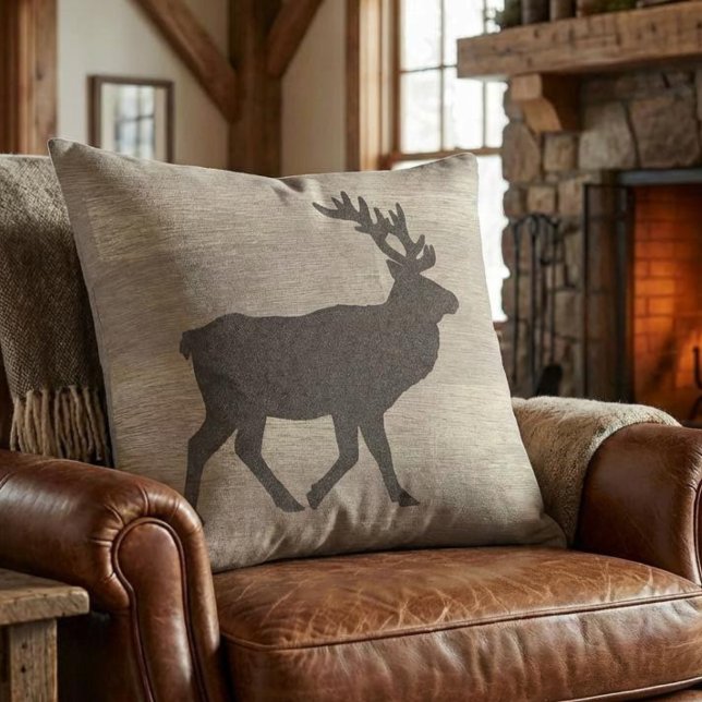 Cojín Decorativo Elk Silhouette Reversible Throw Pillow (elk silhouette throw pillow for mountain cabin)