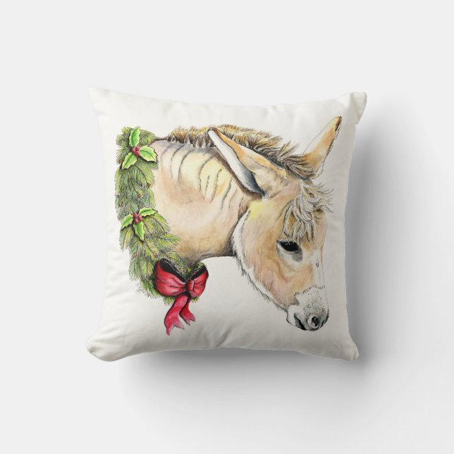 Cojín Decorativo Ella el burro de Navidad (Anverso)