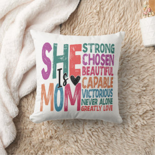Cojín Decorativo Ella es mamá bendecida mamá retro cita el día de l