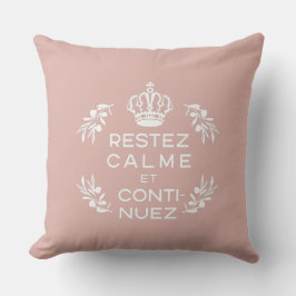 Cojín Decorativo emblema blanco rosado francés Mantener la calma y 