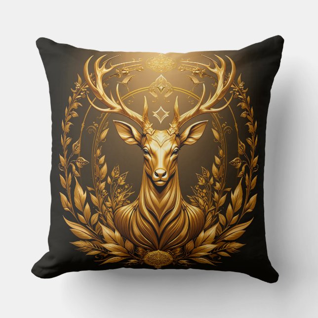 Cojín Decorativo Emblema de Ciervo Dorado (Anverso)