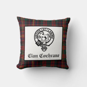 Cojín Decorativo Emblema de clan Cochrane y tartán