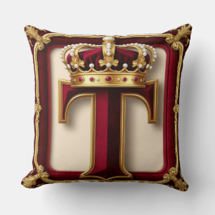 Cojín Decorativo Emblema de corona con letra dorada elegante en mar