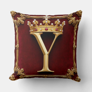 Cojín Decorativo Emblema de corona de letra dorada elegante en marc