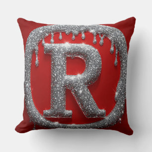 Cojín Decorativo Emblema de lujo rojo monograma letra R cromo brill