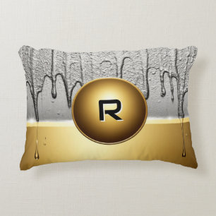 Cojín Decorativo Emblema de oro con pintura de plata goteando