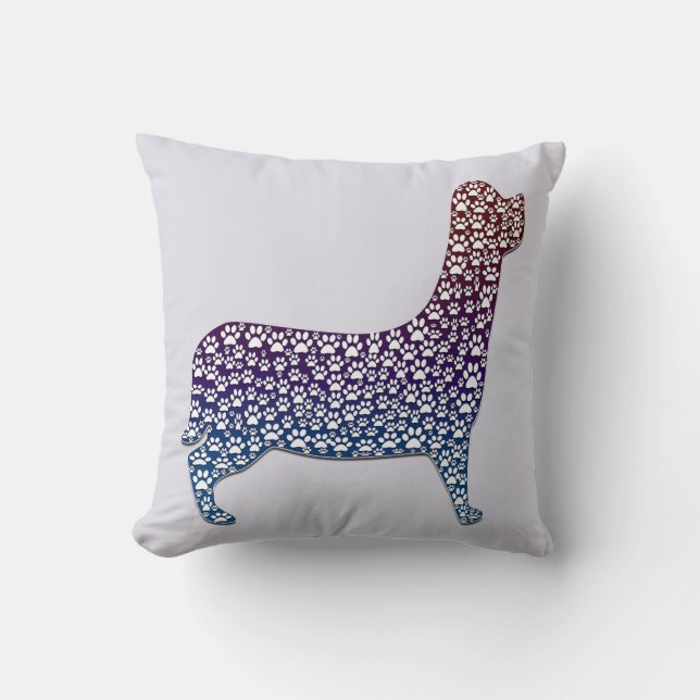 Cojín Decorativo Embossed Indigo Gradient Paw Print Dog Outline (Anverso)