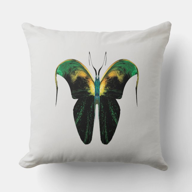 Cojín Decorativo Emerald Flame Butterfly – Surreal Nature Form (Anverso)