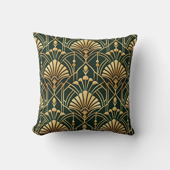 Cojín Decorativo Emerald Gold Art Deco Pattern (Anverso)