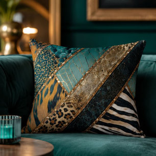 Cojín Decorativo Emerald Green Black Gold Animal Print 