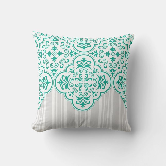 Cojín Decorativo Emerald Green Classy Stripes Damask (Anverso)