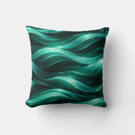 Cojín Decorativo Emerald Green Fluid Wave Pattern Throw Pillow