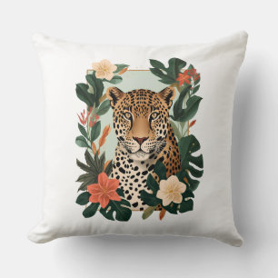 Cojín Decorativo Emerald Jaguar Tropical Botanical Throw Pillow