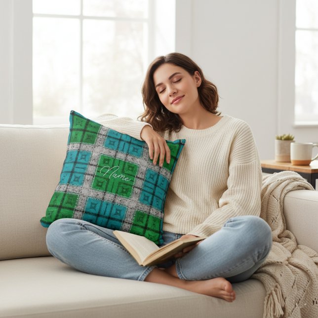 Cojín Decorativo Emerald & Teal Rustic Plaid Pattern Personalized  (Subido por el creador)