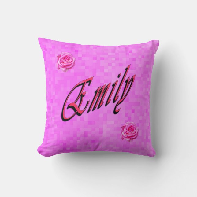 Cojín Decorativo Emily, Nombre, Logo, Sobre Mosaico Rosa (Anverso)