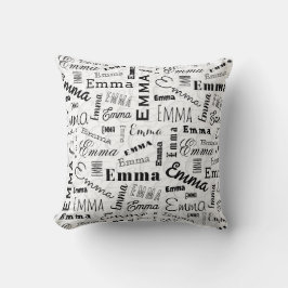 Cojín Decorativo Emma Nombre personalizado blanco negro
