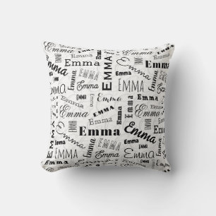 Cojín Decorativo Emma Nombre personalizado blanco negro