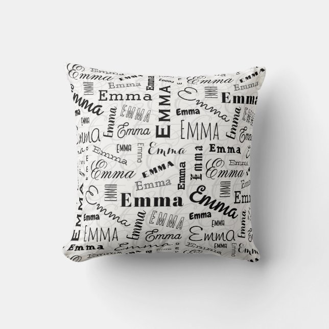 Cojín Decorativo Emma Nombre personalizado blanco negro (Anverso)