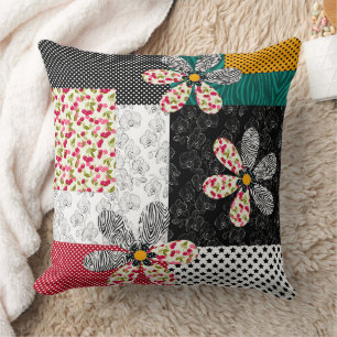 Cojín Decorativo En colores multicolores parches estampado rústico