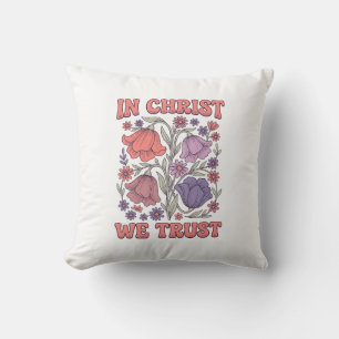 Cojín Decorativo En Cristo Confiamos Diseño Floral Cristiano Vector