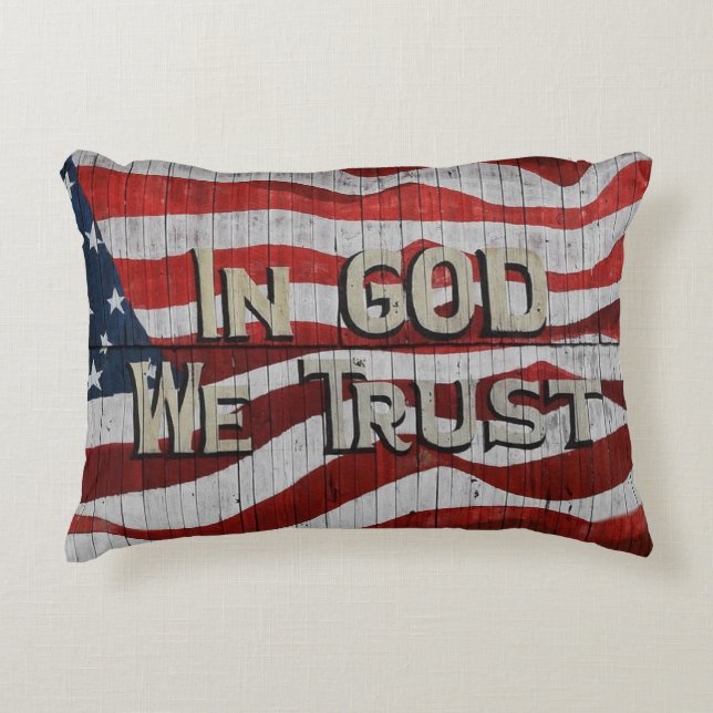 Cojín Decorativo En Dios confiamos en la bandera norteamericana de  (Anverso)